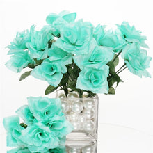 Load image into Gallery viewer, Small Open Rose Bush Artificial Silk Flowers - Aqua