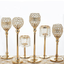 Load image into Gallery viewer, 14" Tall Crystal Beaded Candle Holder Goblet Votive Tealight Wedding Chandelier Centerpiece - Gold - BUY ONE GET ONE FREE!!