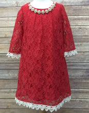 Load image into Gallery viewer, Floral Lace Dress With a Pearl Necklace - Ivory