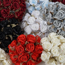 Load image into Gallery viewer, 72 Silver Satin & Organza Craft Roses With Silk Leaves DIY Wedding Bouquet Flowers Decoration