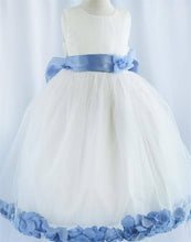 Load image into Gallery viewer, Tulle Overlay Flower Girl Petal Dress - White