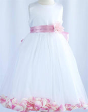 Load image into Gallery viewer, Tulle Overlay Flower Girl Petal Dress - White
