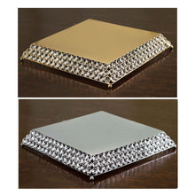 Load image into Gallery viewer, 15" Bejeweled Gold Flat Crystal Beaded Stainless Steel Chandelier Wedding Riser Cake Stand
