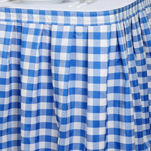 Load image into Gallery viewer, 21FT Perfect Picnic Inspired White/Blue Checkered Polyester Table Skirt For Wedding Party Event
